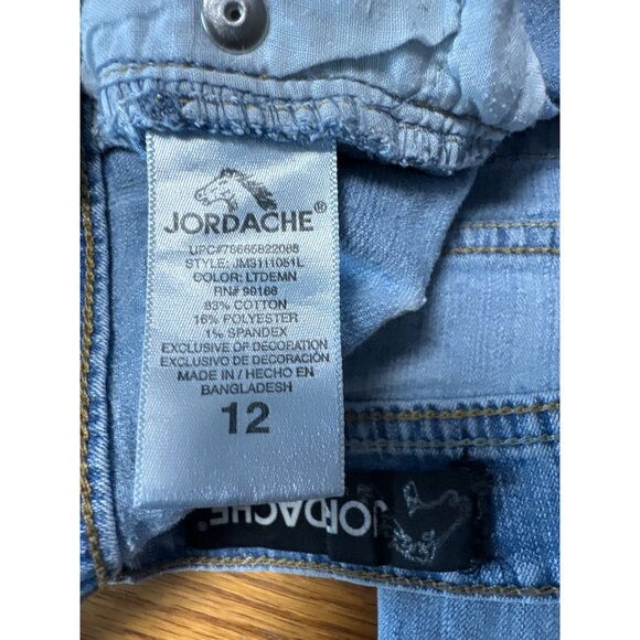 Jordache Light Wash Distressed Denim Jeans Bootcut High Rise Worn Hem Size 12 - Picture 10 of 14